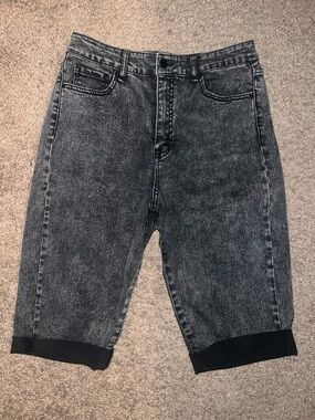 High-Waist Black Washed Denim Shorts for Women